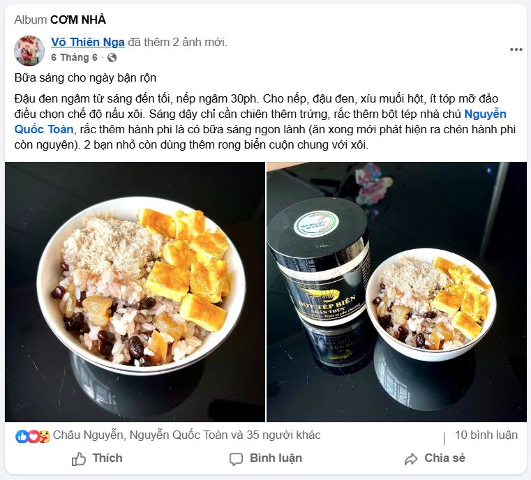 Chia sẻ của Chị Nga về bữa sáng với sản phẩm của Nhân Thùy