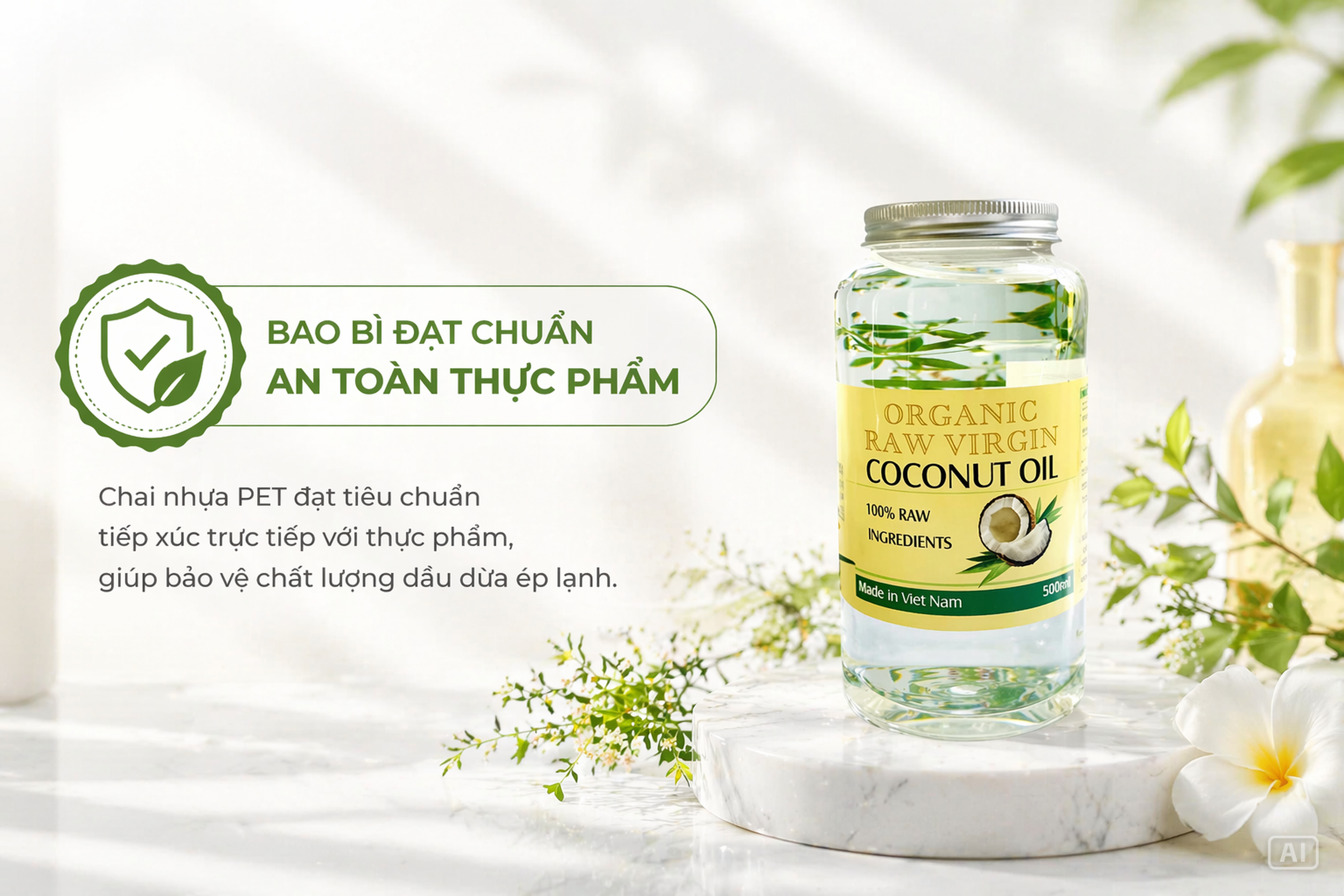 Bao bì Dầu dừa ép lạnh Nhân Thùy đạt tiêu chuẩn