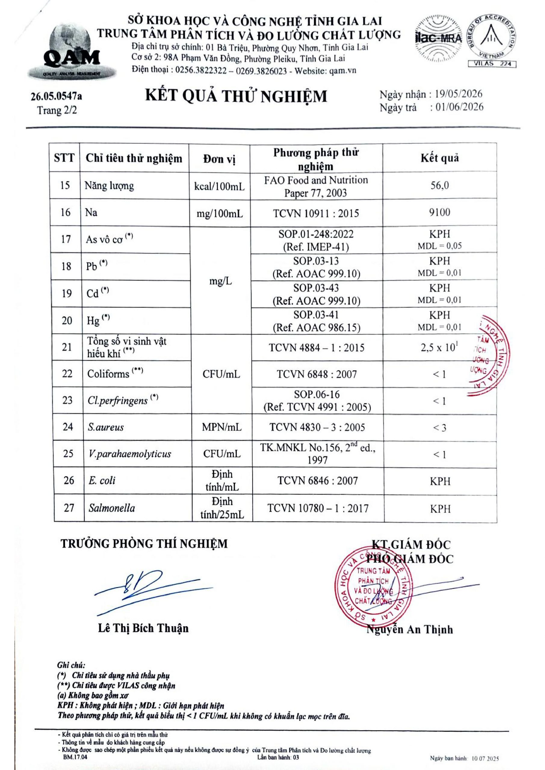 Kết quá thí nghiệm nước mắm chân thật Nhân Thuỳ