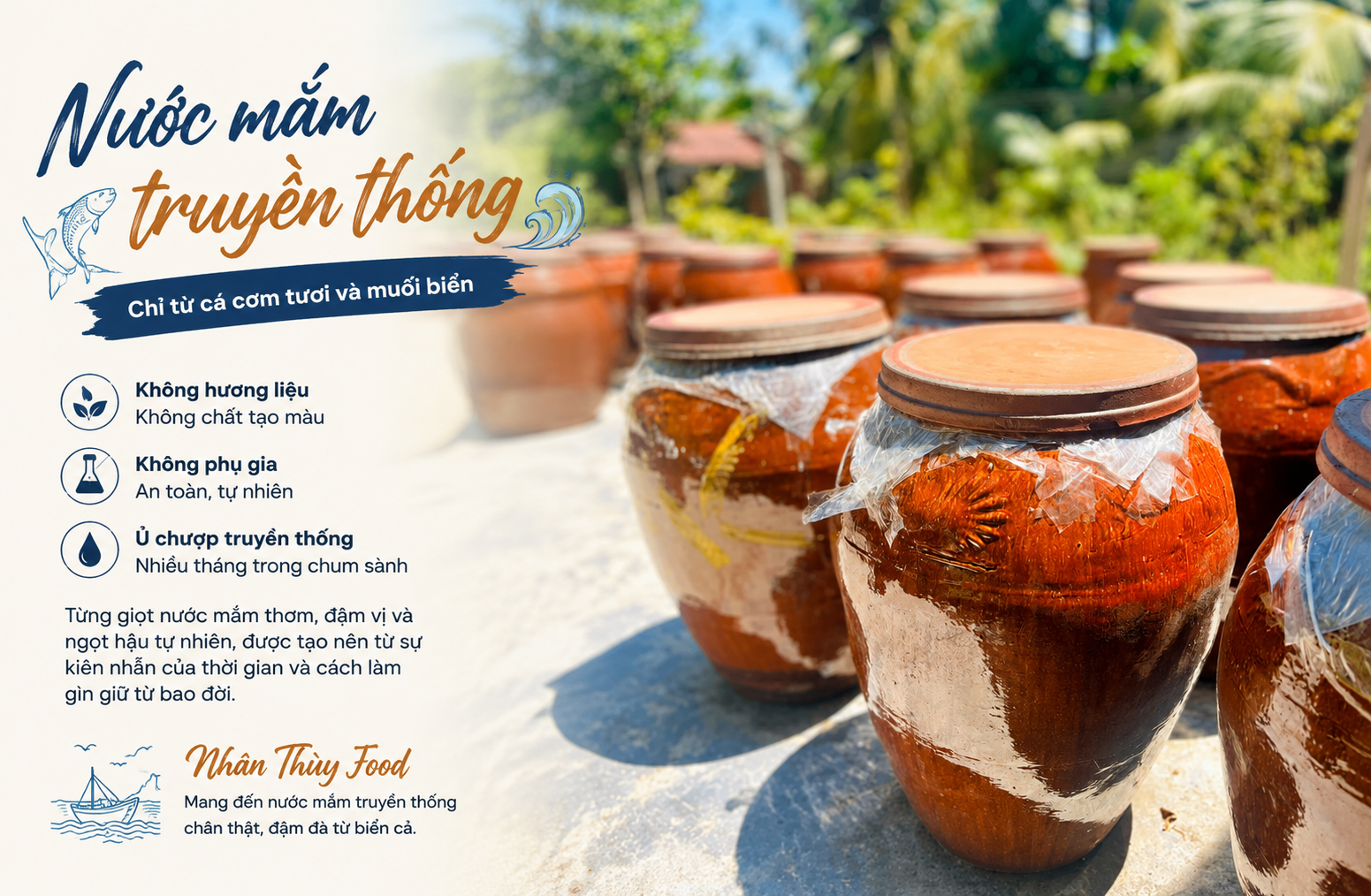 Nước mắm truyền thống làm từ cá cơm tươi và muối biển
